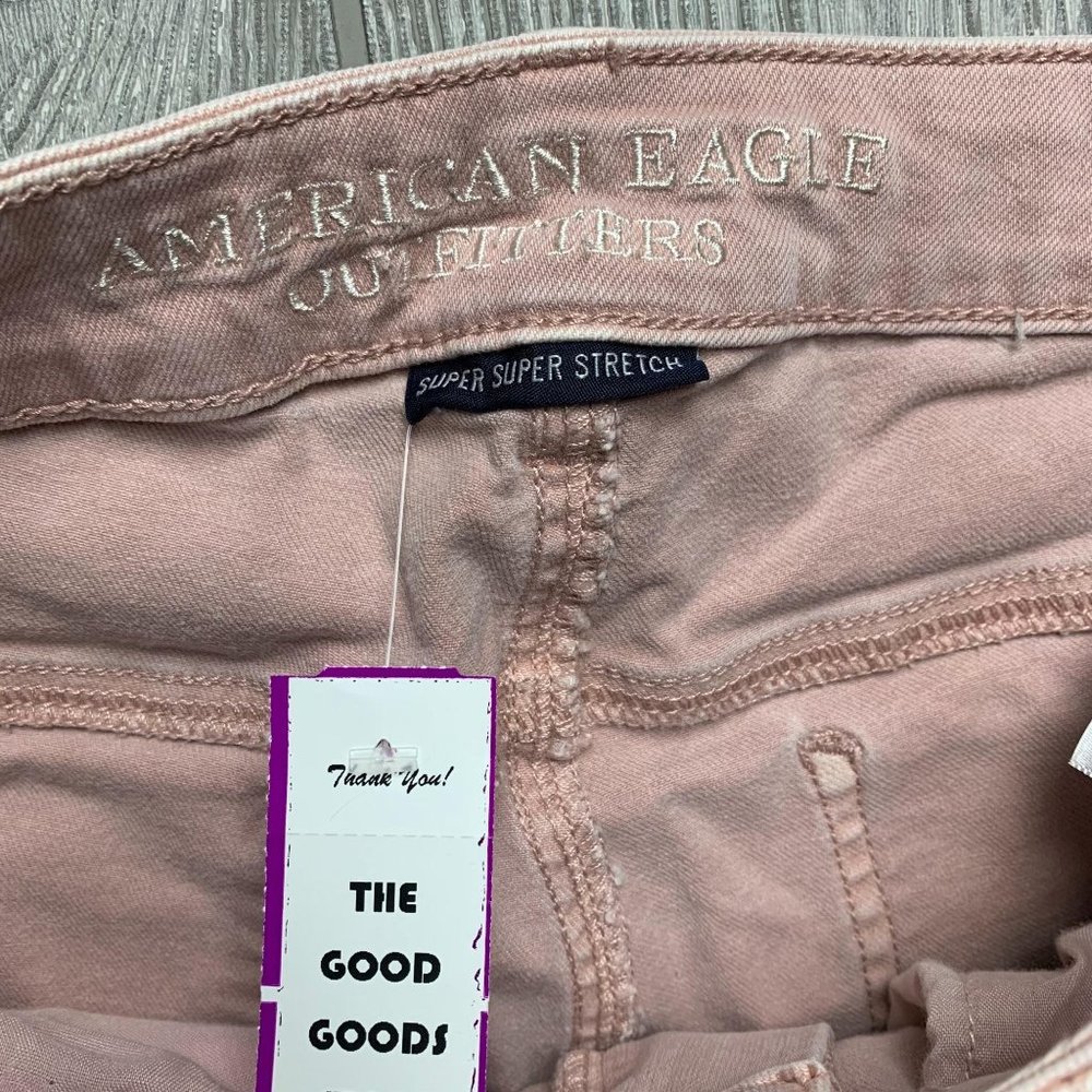 American Eagle Pink Crop Jegging Raw Hem Stretch 8 - Picture 5 of 7
